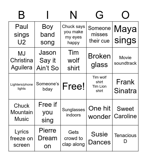 ✴︎ Karaoke Bingo ✴︎ Bingo Card