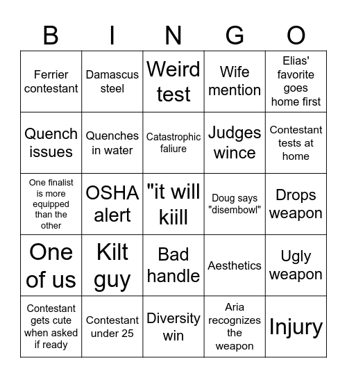 Forged in fire Bingo Card