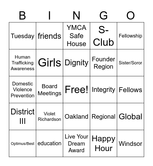 Soroptimists of Windsor Bingo Card