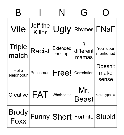 Untitled Bingo Card