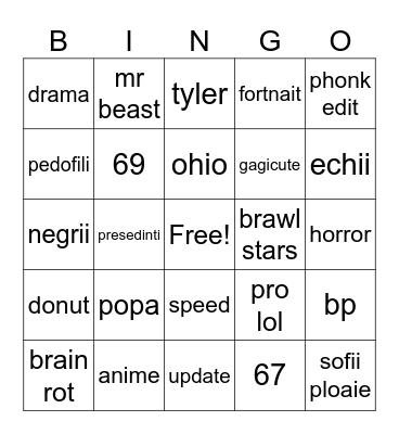 tik tok bingo Card