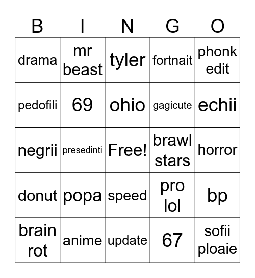 tik tok bingo Card