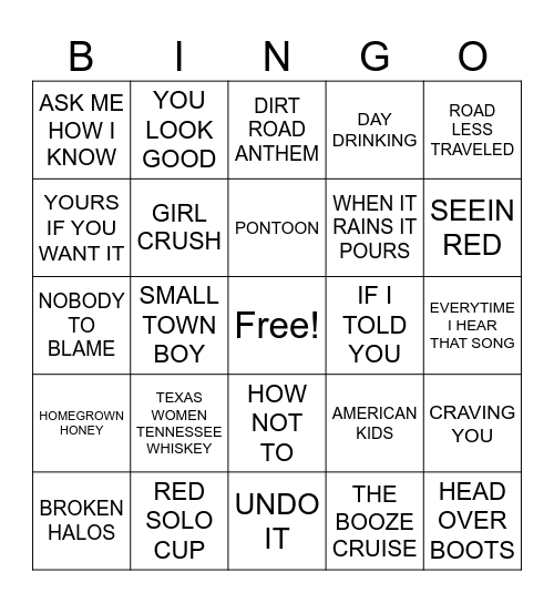 Country Bingo Card