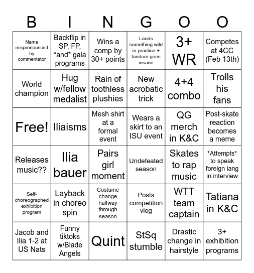 Ilia 2026-27 Season! Bingo Card