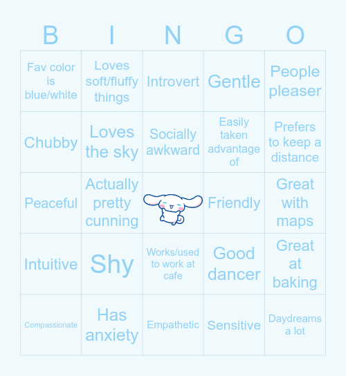 TAoHK&I Kinnies - Cinnamoroll Bingo Card
