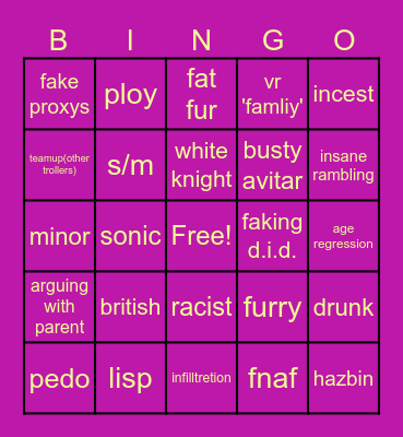 vr chat furries Bingo Card