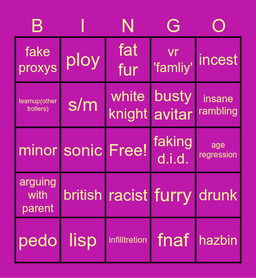 vr chat furries Bingo Card