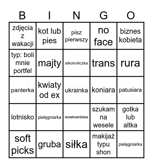 Tinder Bingo Card
