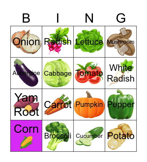 VEGETABLES BINGO Card
