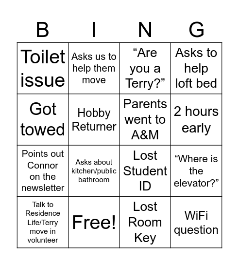 Move in Bingo Card