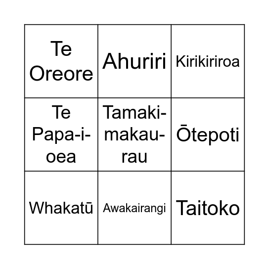 Te Wiki o te Reo Māori Bingo Card