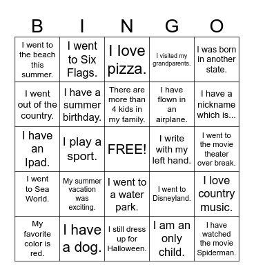 Back to School Bingo Card