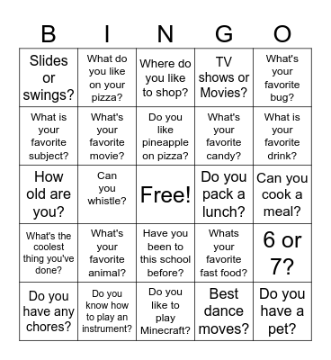 Get to know me! Bingo Card