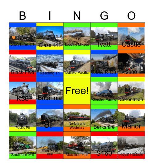 Steam Engines that I would like to drive while Laurie passed away one day Bingo Card