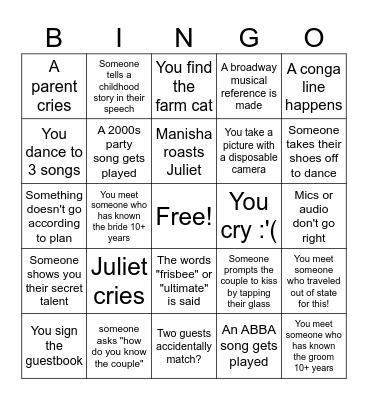 EJ Wedding Bingo Card