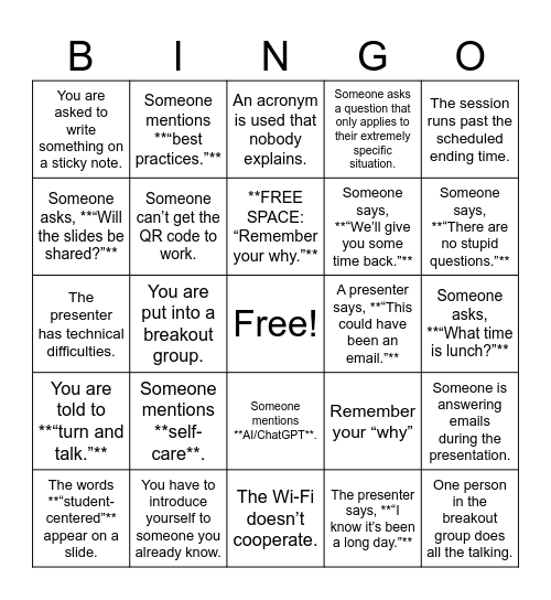 Opening Day Bingo Card