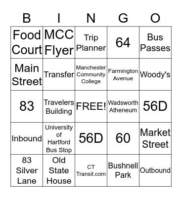 CT Transit Bingo Card