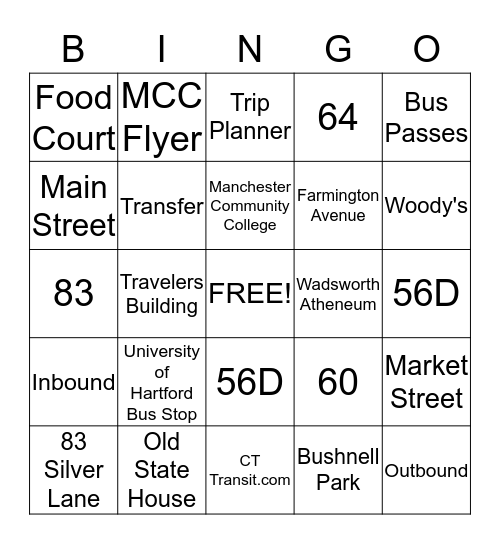 CT Transit Bingo Card