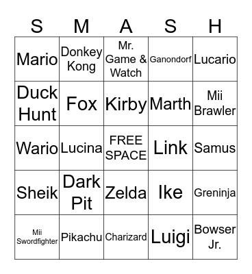Smash Bros. Bingos Bingo Card