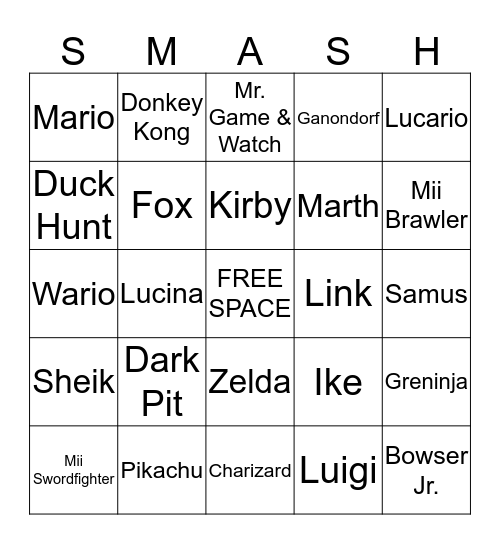 Smash Bros. Bingos Bingo Card