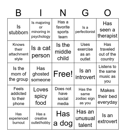 Psychology Bingo Card