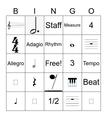 Musical Bingo Card