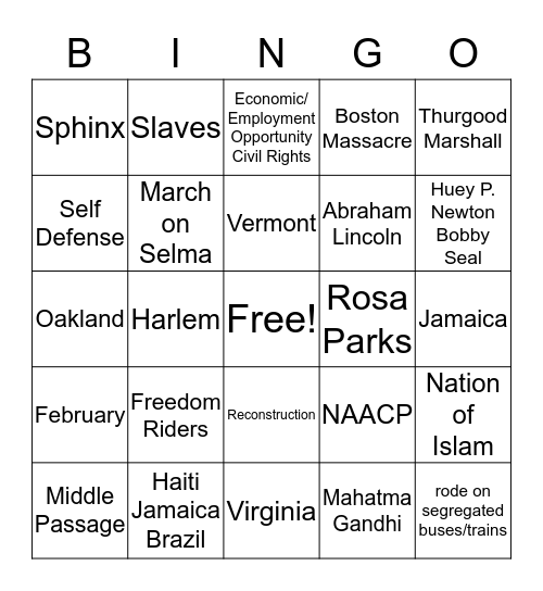 Black History Trivia Bingo Card