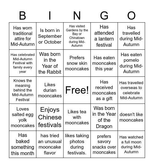 Mid- Autumn Bingo Card