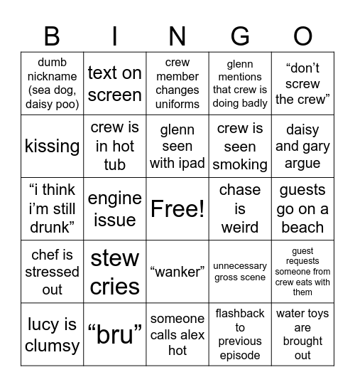 below deck Bingo Card