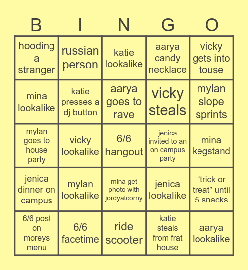 soph yr moreys bingo! Bingo Card