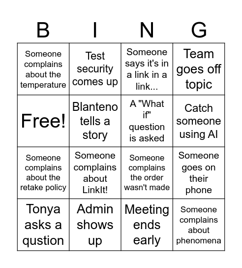 Science Team Bingo Card