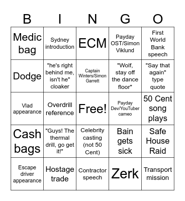 Payday Show Bingo Card