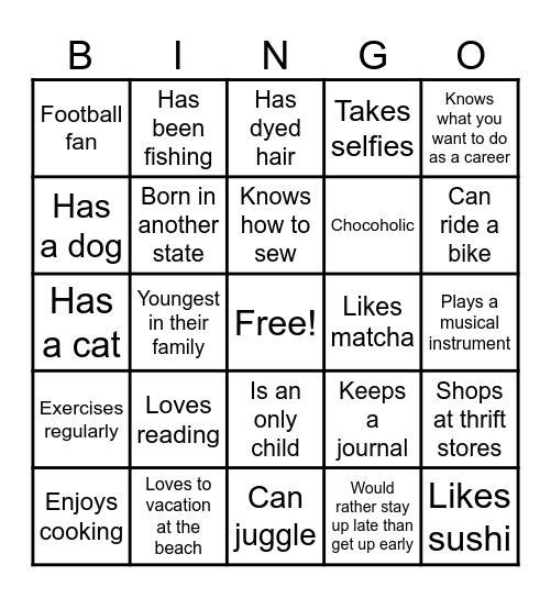 Arabella's Birthday Bingo Card