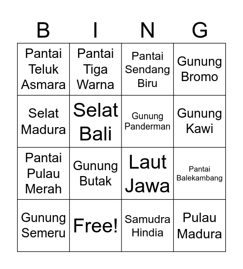 Bentang Alam di Jawa Timur Bingo Card