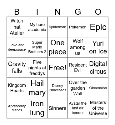 Cosplay Bingo Card