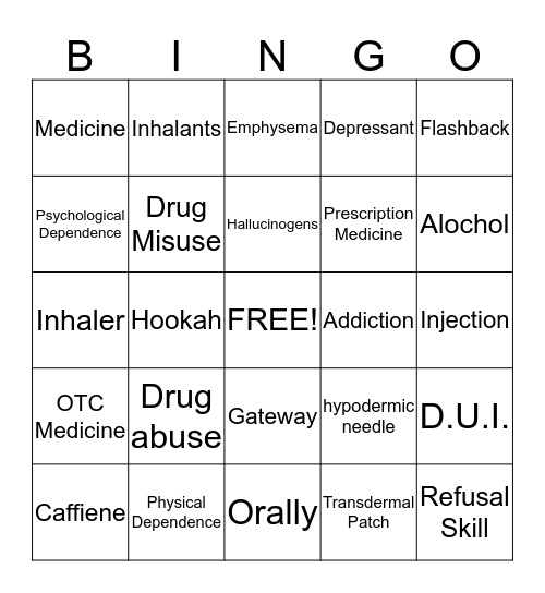 Tobacco & Drugs Bingo Card