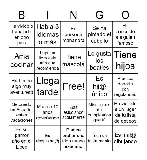Human Bingo Card