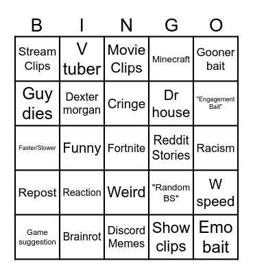 YT shorts Bingo Card