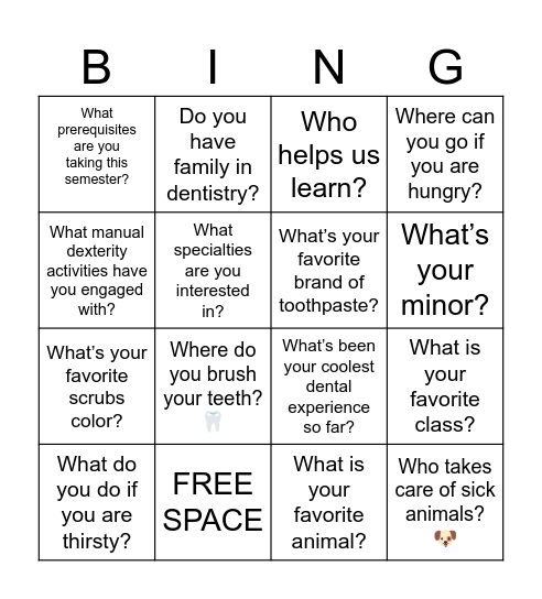 Intro Bingo Activity Bingo Card