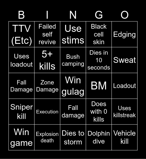 Warzone bingo Card