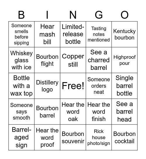 Bourbon Bingo Card