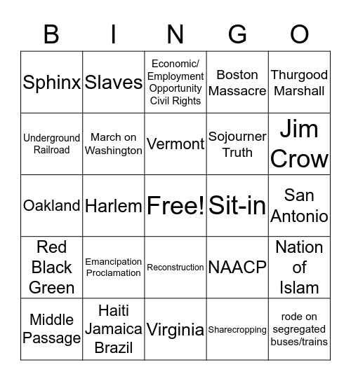 Black History Trivia Bingo Card