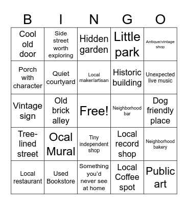 Hidden Nashville Gems Bingo Card