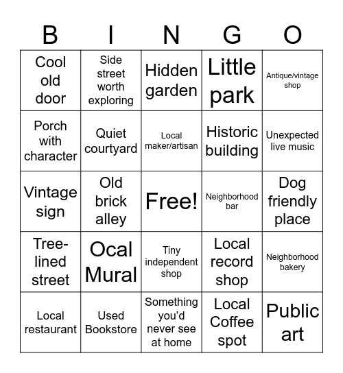 Hidden Nashville Gems Bingo Card
