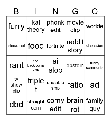 tiktok Bingo Card