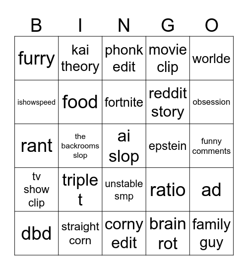 tiktok Bingo Card