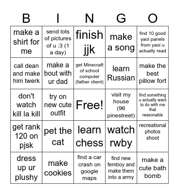 1week trip Bingo Card