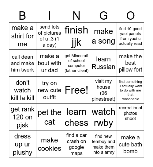 1week trip Bingo Card