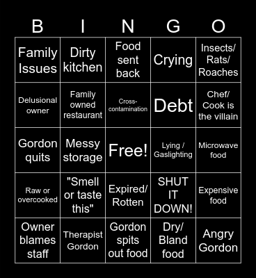 Kitchen Nightmare Bingo Card