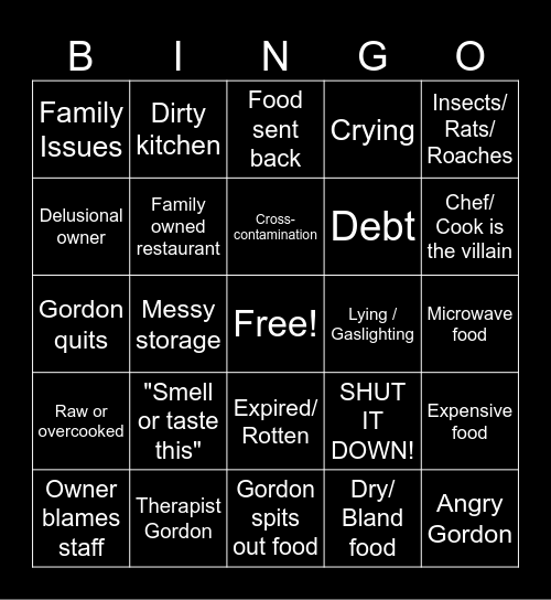 Kitchen Nightmare Bingo Card